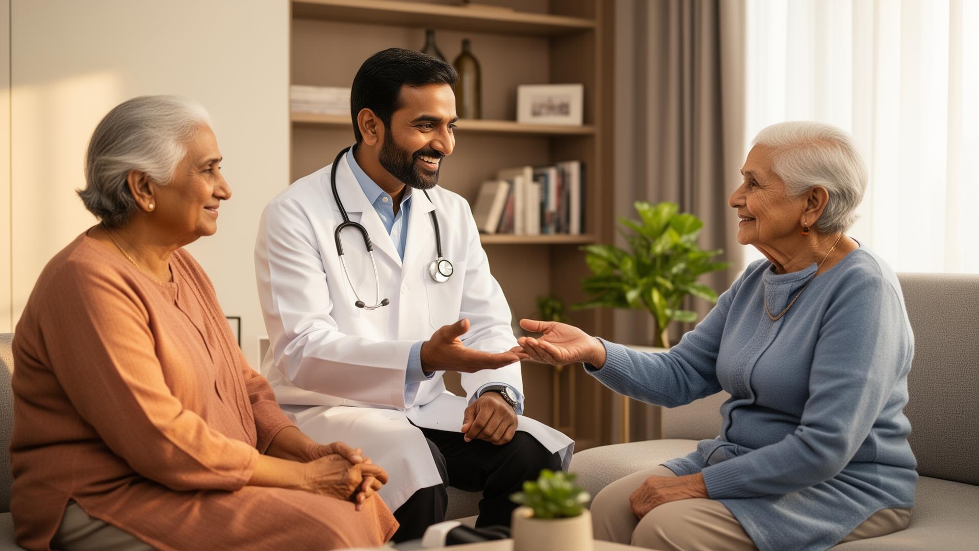 Doctor visiting elderly patient at home